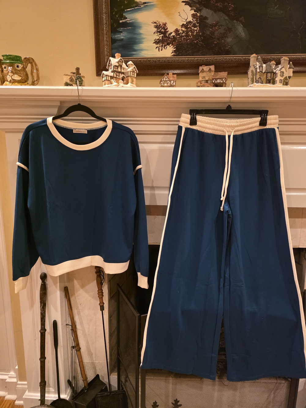 Zenana Outfitters Teal Wide-Leg Scuba Set with Cream Trim